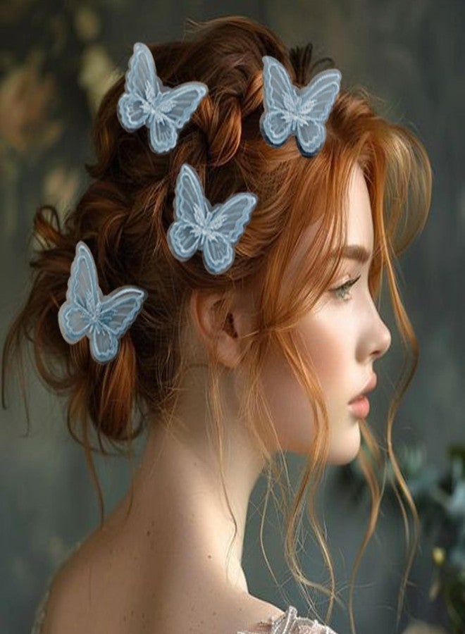 AIBFRID 12Pcs Blue Butterfly Hair Clips, Cute Lace Embroidery Flower Butterfly Hair Bow for Women Girls Fairy Hair Accessories Halloween Christmas Party Decor (Blue) - Image 5